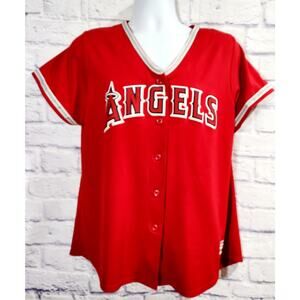 Majestic Red White LA Angels Ohtani 17 Button Up Women's Jersey XXL Lightweight